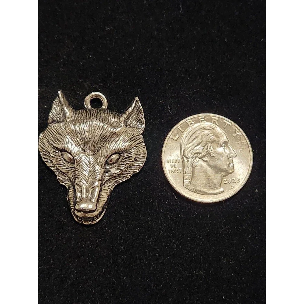Vintage Wolf Head Pewter Pendant Charm Signed G&S © 93 Animal Jewelry
